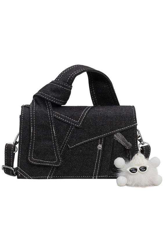 Denim Patchwork Handbag Color Block Denim Shoulder Bags Buckle Personalized Shoulder Bag Unique Design Casual Bags for Women