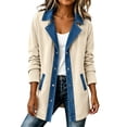thumbnail image 1 of Denim Patchwork Jackets for Women Corduroy Shacket Shirts Long Sleeve Button Down Knit Blazer Denim Trimmed Sweater Jacket Casual Collared Workout Fall Fashion Outfits, 1 of 9