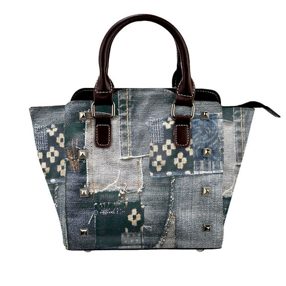 Denim Patchwork Rivet Fashion One-Shoulder Women's Handbag Tote Bag