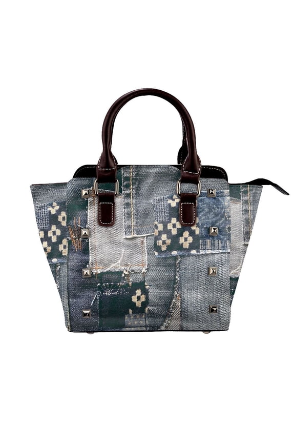Denim Patchwork Rivet Fashion One-Shoulder Women's Handbag Tote Bag
