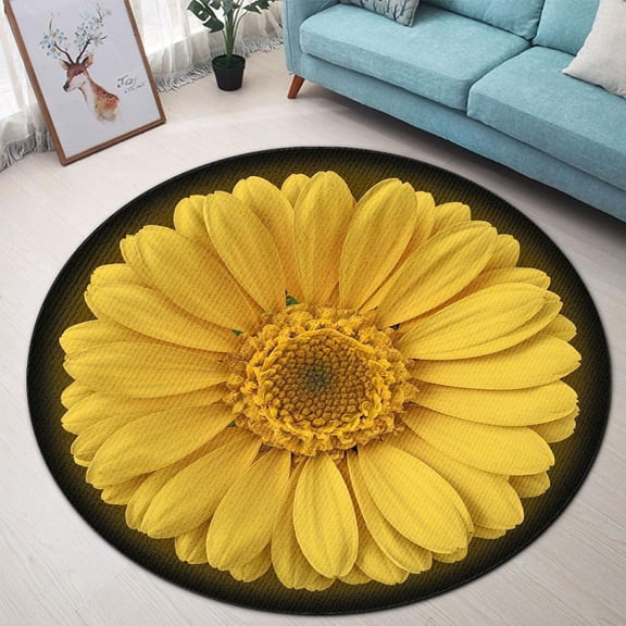 Denim Patchwork Round Area Rug, casual blue jean circle carpet for bedroom, dorm or studio, soft washable non-slip floor mat, relaxed contemporary décor