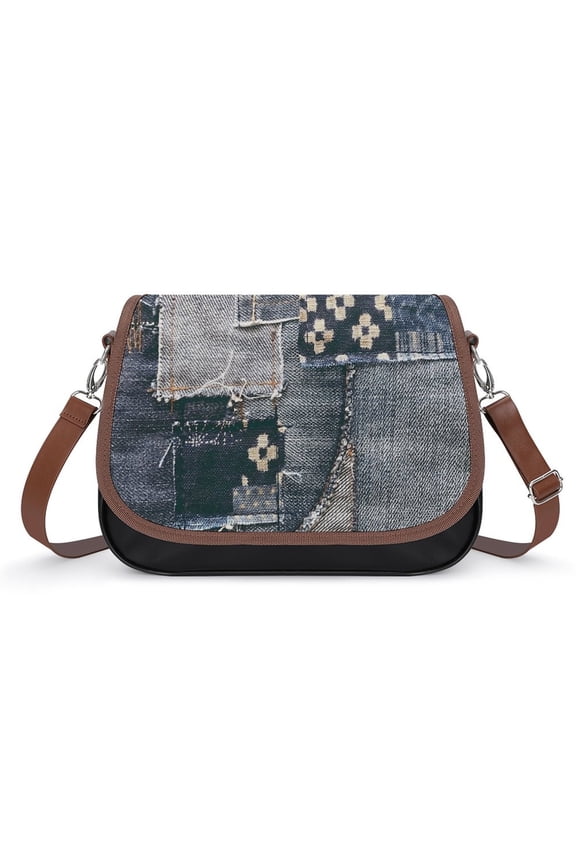 Denim Patchwork Vintage Crossbody Bag for Women Medium Leather Hobo Bags Shoulder Bag Classic City Leather Satchels