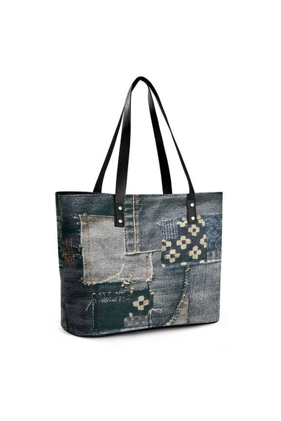 Denim Patchwork Woman Leather Handbags Large Tote Bag Fashion Portable Handbags With Zipper
