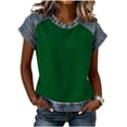 thumbnail image 1 of Denim Patchwork Women's Short Sleeve T-Shirt, Stylish Summer Loose Crewneck Pullover Casual Tee Tops, 1 of 7