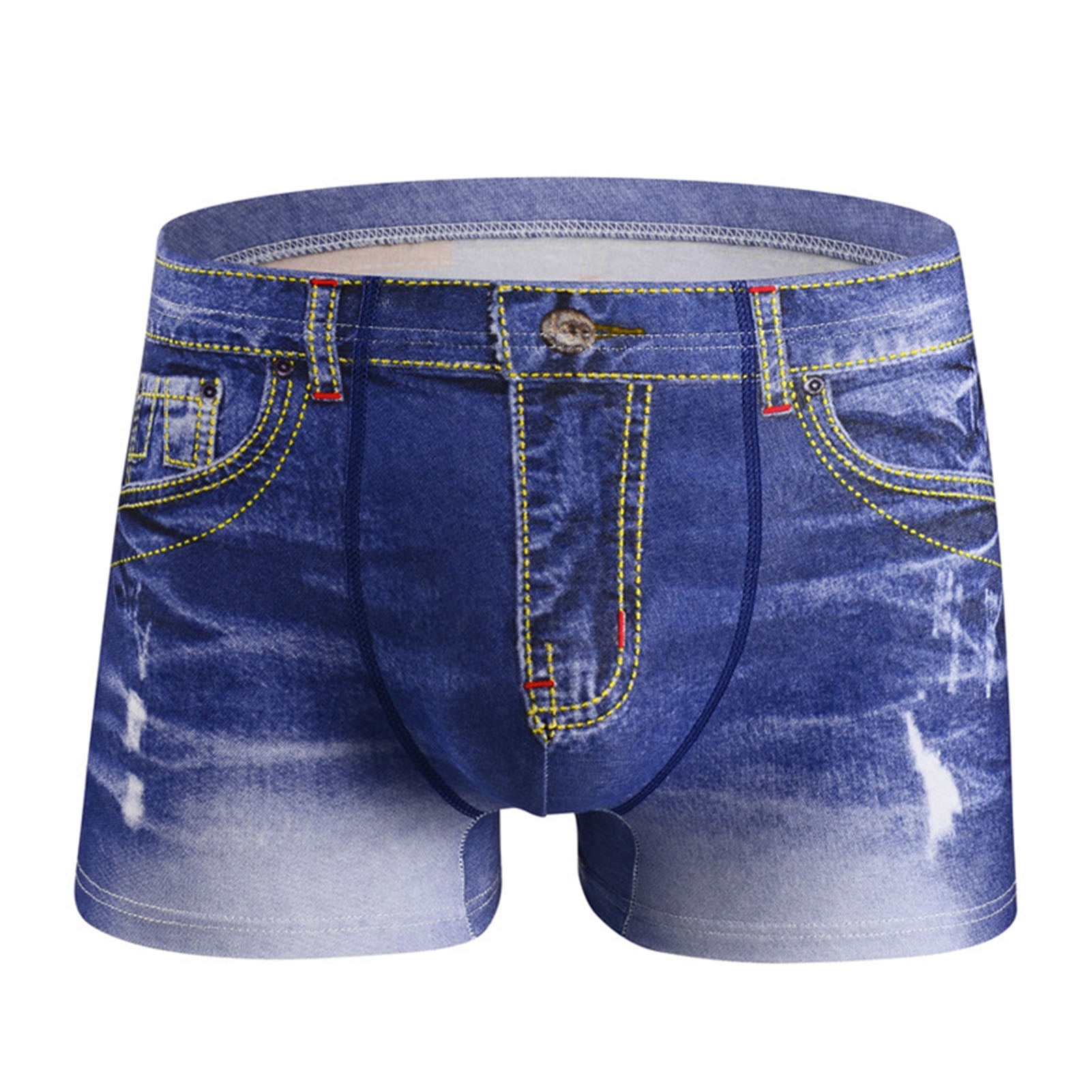 Denim Pattern Fake Jeans Print Cotton Men Boxer Briefs Underwear Underpants