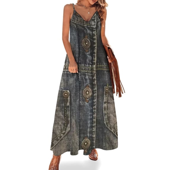 Denim Pattern Sleeveless Dress Loose Women's Dress Dresses Luxury Evening Dresses