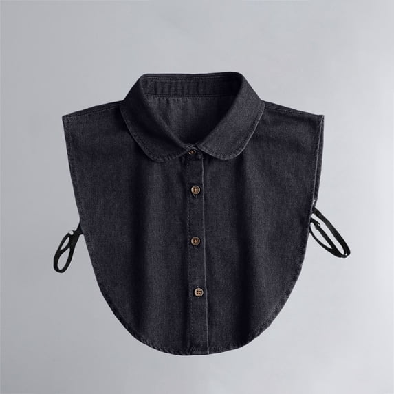 Denim Peter Pan False Collar, AURORADY Detachable Faux Dickey Collar Button Down Jean Half Blouse, Layering Decorative Fake Collar Fashion Accessory for Women Girls Sweater Tops Black One Size