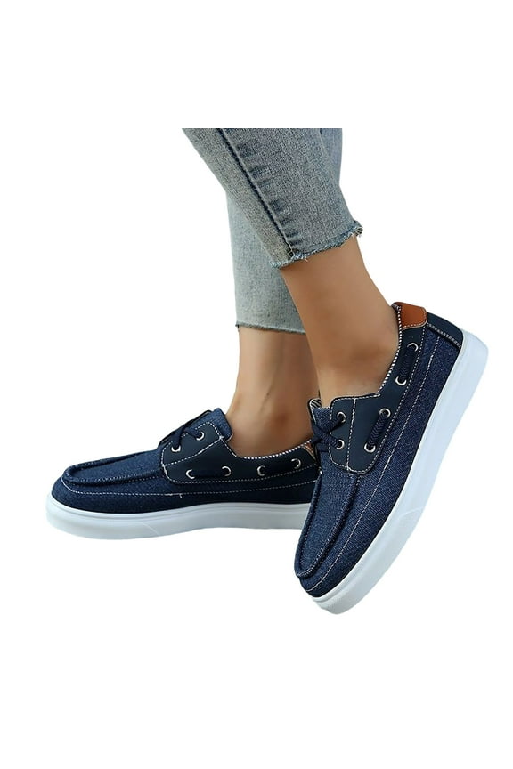 Denim Platform Fashion Sneakers for Women 2025 Spring Casual Lace up Chunky Flat Slip on Low Top Canvas Shoes