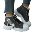 thumbnail image 1 of Denim Platform Mid Calf Winter Combat Boots for Women Casual Fleece Lined Fashion Sneakers Snow Ankle Booties Dark Gray Size 6.5, 1 of 8