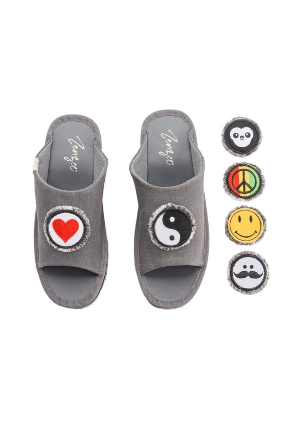 Denim Platform Sandals with Interchangeable Patches