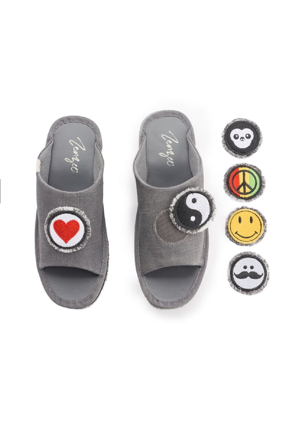 Denim Platform Sandals with Interchangeable Patches