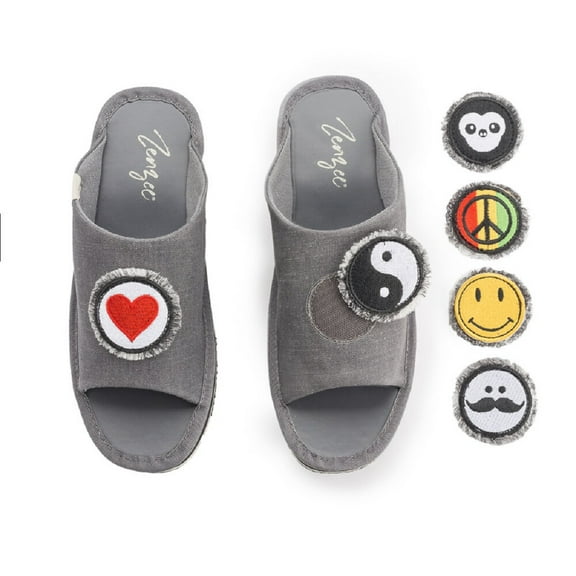 Denim Platform Sandals with Interchangeable Patches