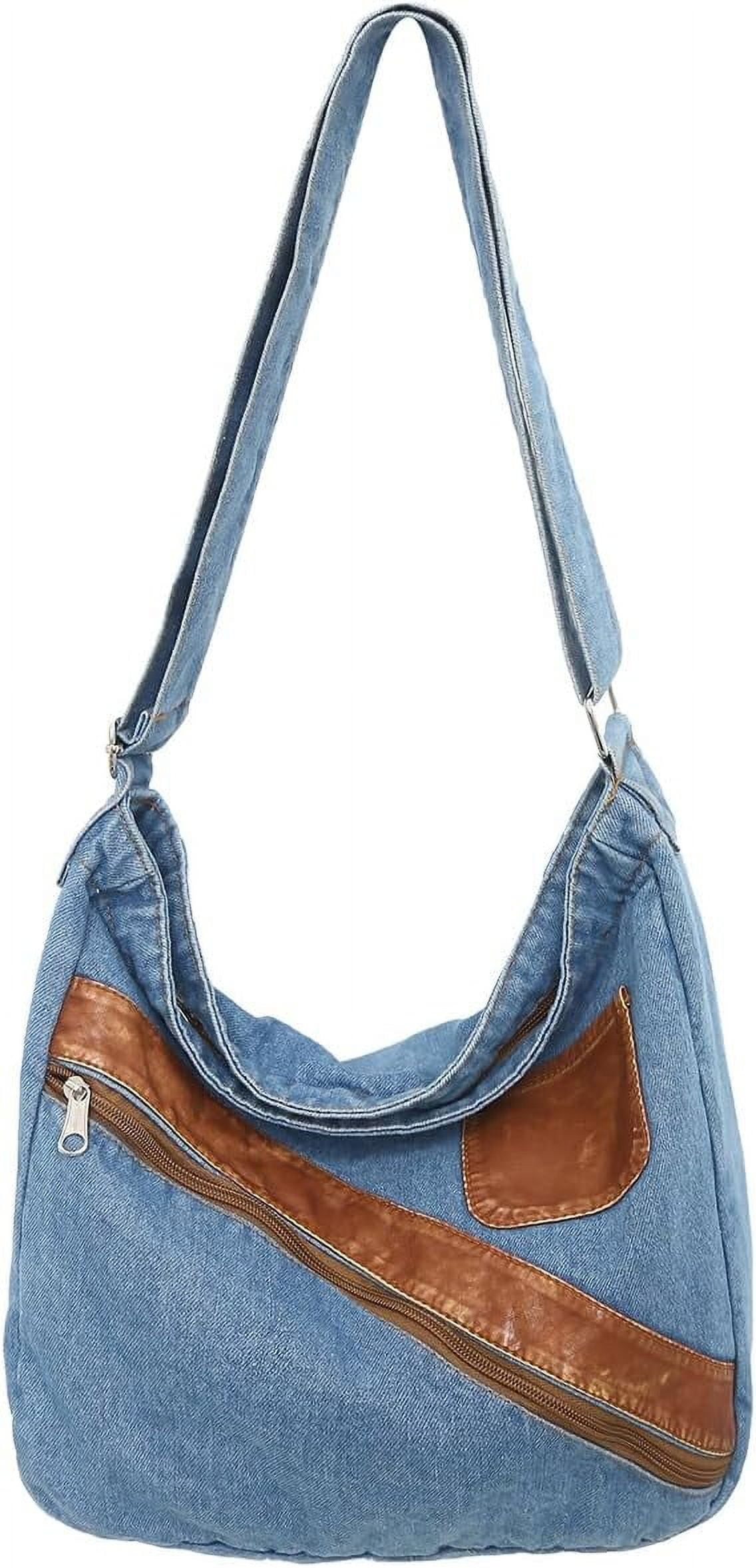 ショルダーバッグ・ポシェット Women's Logo Denim Small Soft Hobo Bag 4F3207G Women Denim Messenger Bag Casual Crossbody Sling Bag Soft