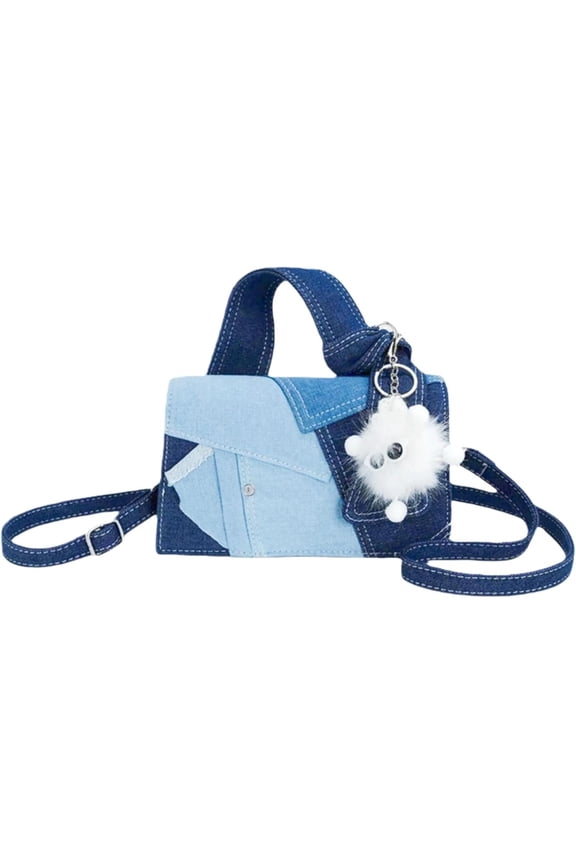 Denim Purse for Women Patchwork Bag Jean Handbag Denim Crossbody Bags Top Handle Purse with Adjustable Strap