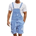 thumbnail image 1 of Denim Romper for Men Ripped Casual Stretch Bib Overall Jean Romper with Pocket Loose Fit Summer Comfortable Street Retro Men's Denim Shorts, 1 of 7