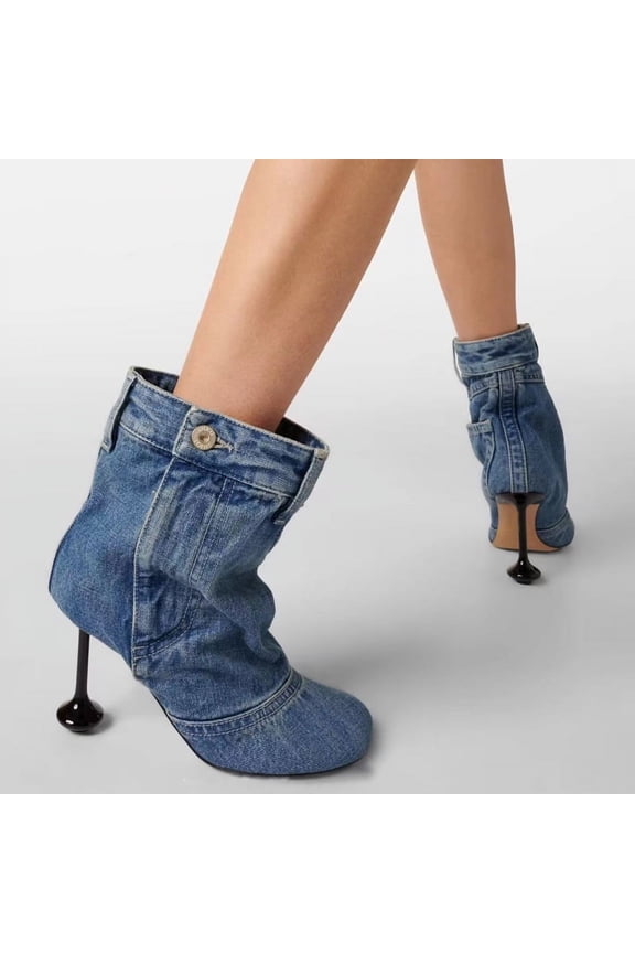 Denim Round Toe Boots (6, Blue)