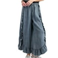 thumbnail image 1 of Denim Ruffled Flared Pants For Ladies Fashionable Hem Detail Casual Jeans, 1 of 7