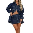 thumbnail image 1 of Denim Sets Women 2 Piece Outfits Short Sleeve Button Down Denim Shirt Top+Mini Skirt Matching Set Streetwear, 1 of 6
