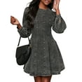 thumbnail image 1 of Denim Shirt Dress for Women Long Sleeve Crew Neck Denim Dresses Fall Cute A Line Mini Short Jean Dress Black S, 1 of 10