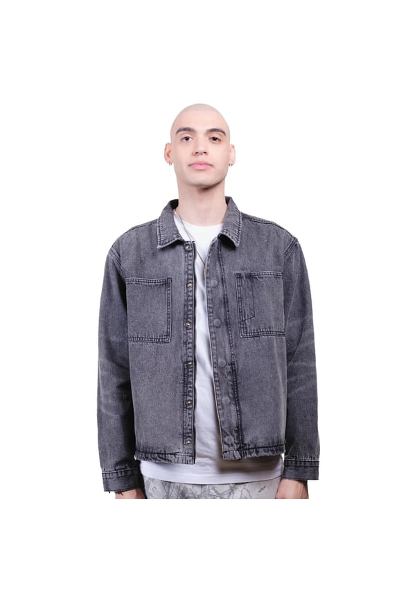 Men's Denim Shirt Jacket, Durable, Versatile Layering, Classic Fit, Black Stone Wash, Large