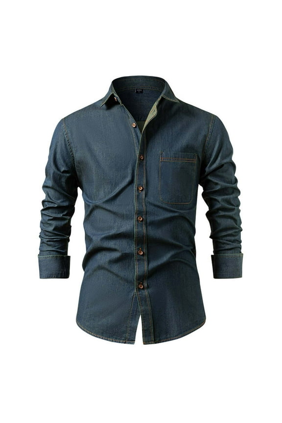 Denim Shirt for Mens Casual Slim Fit Button Down Long Sleeve Shirts Fashion Plus Size Laple Blouses with Pocket