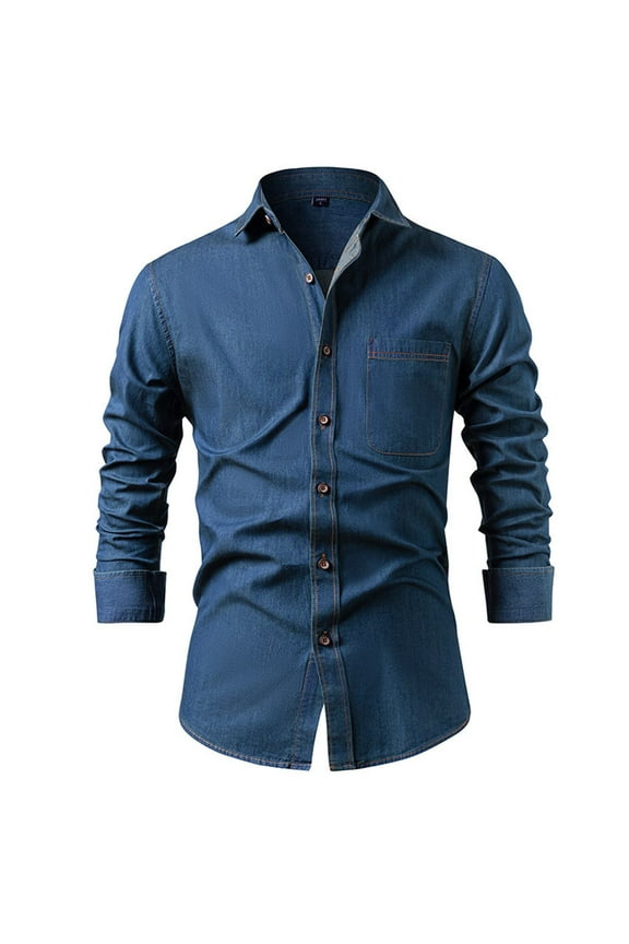 Denim Shirt for Mens Casual Slim Fit Button Down Long Sleeve Shirts Fashion Plus Size Laple Blouses with Pocket