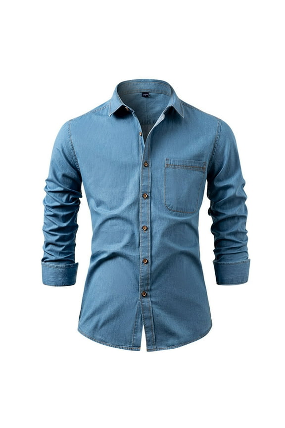 Denim Shirt for Mens Casual Slim Fit Button Down Long Sleeve Shirts Fashion Plus Size Laple Blouses with Pocket
