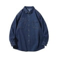 thumbnail image 1 of Denim Shirts for Men M-4X Plus Size Big & Tall Long Sleeve Button Up Collar Tops with Pockets Casual Solid Loungewear Lapel Tshirts Shirt Clearance, 1 of 7
