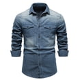 thumbnail image 1 of Denim Shirts for Men with Pockets Long Sleeve Button-Down Collared T Shirt Classic Stripe Printed Slim Fit Casual Washed Solid Comfort Tops, 1 of 7