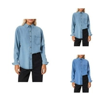 Jean Shirts for Women 2025 Long Sleeve Button Down Collared Loose Fit Casual Denim Shirt Blouse Jacket