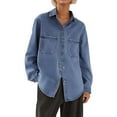 thumbnail image 1 of Denim Shirts for Women 2025 Long Sleeve Oversized Button Down Collared Loose Fit Casual Denim Shirt Blouse Jacket, 1 of 4