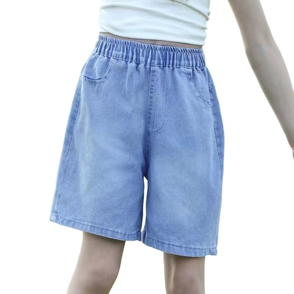 Denim Shorts Girls 10-12 11-12 Years Denim Shorts Summer Denim Shorts With Embroidery Solid Color Shorts Casual Shorts For Little Girl
