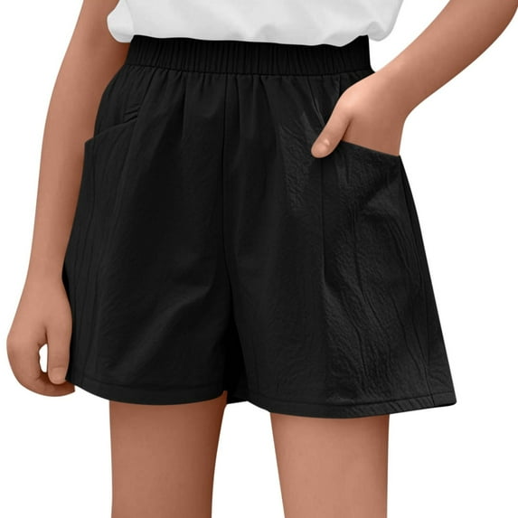Cotton Shorts Girls Size Girls' Spring Summer Cut off Shorts Solid Color Lightweight Loose Fit Shorts #Black 8-9 Years