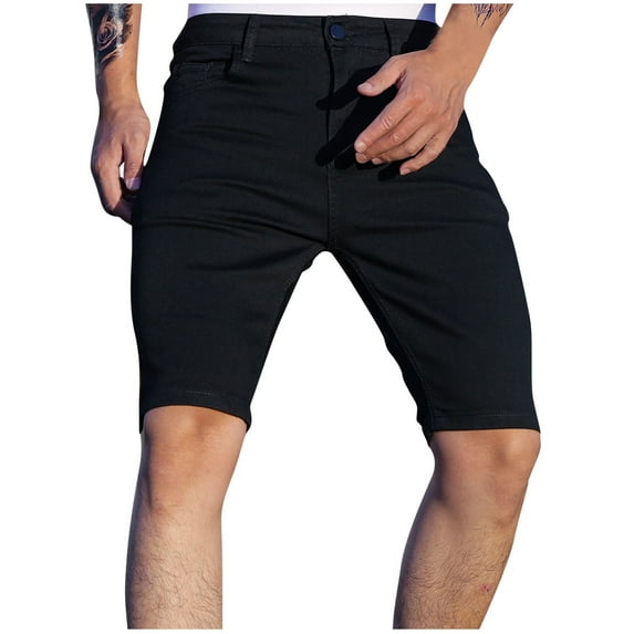 Denim Shorts Men Stretch Skinny Jean Shorts for Men Zipper Elastic Slim Denim Shorts Black M