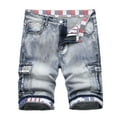 thumbnail image 1 of Denim Shorts Men Zipper Elastic Slim Casual Denim Shorts Play Wrap Ripped Mid-length Pants Light Blue1 Cargo Pocket Pants for Men, 1 of 6