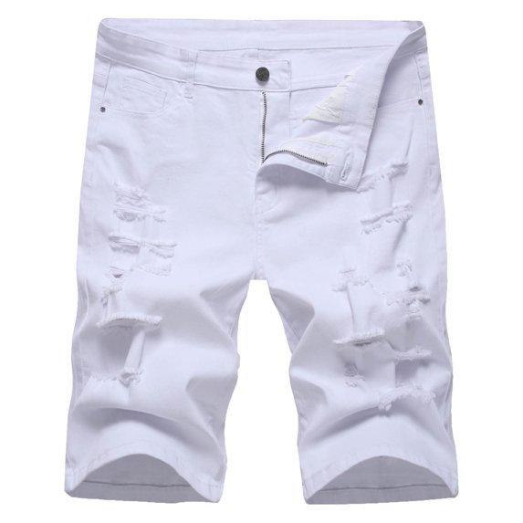 Denim Shorts Mens Clearance Stretch Fit Faded Ripped Jean Shorts with Pockets Knee Length Classic Fit Casual Summer Holiday Half Pants Jeans Smart Shorts