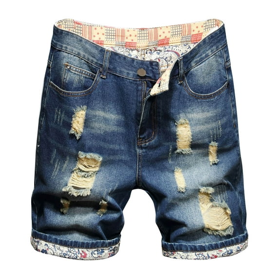 Denim Shorts Mens Sale Clearance Stretch Fit Faded Ripped Jean Shorts with Pockets Knee Length Classic Fit Casual Summer Holiday Half Pants Jeans Smart Shorts