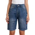 thumbnail image 1 of Denim Shorts Women, Audhol Jean Shorts for Women Casual Long Knee Length Mid Waisted Stretch Denim Shorts with Wash Knee Length Shorts Women Blue L, 1 of 9