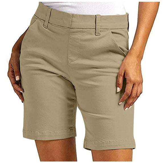 Denim Shorts Women High Waisted Athletic Shorts for Women Mid-Waisted Chino Pants Straight Leg Short Pants Summer Dressy Work Shorts with Pockets Beige Beige M