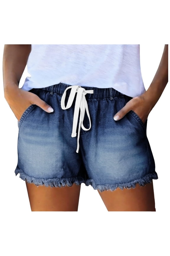 Denim Shorts Women,Jean Shorts Womens Drawstring Stretchy High Waisted Summer 2026 Casual Loose Elastic Plus Size Pull On Denim Shorts