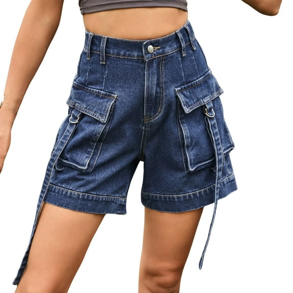 Denim Shorts Women Sevevn Women's Casual Feeling Work Clothes Elastic Belt Pocket Shorts