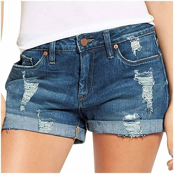 Denim Shorts Women Sevevn Women's Denim Button Zipper Short Summer Mid Waist Stretchy Pockets Jean Shorts