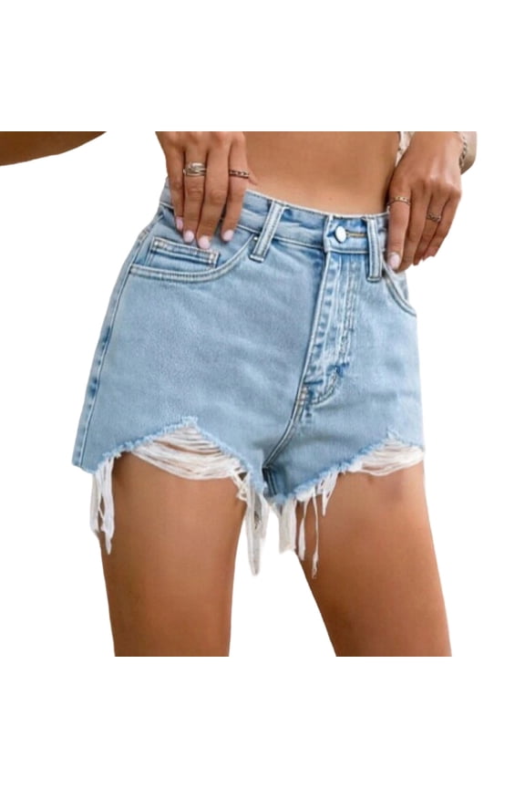Denim Shorts Women,Womens High Waisted Jean Shorts Frayed Hem Ripped Denim Shorts Trendy Distressed Cut Off Jean Short with Pockets for Summer