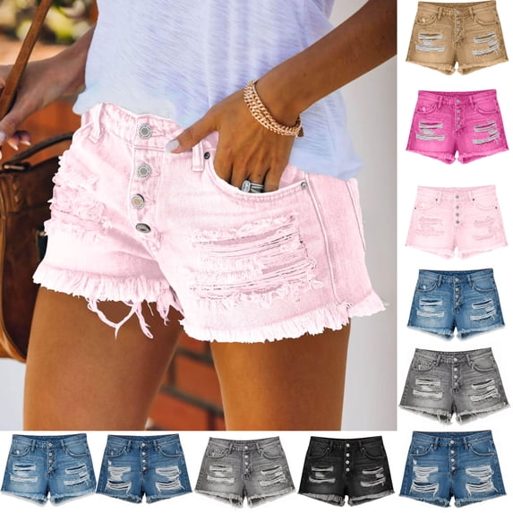 Denim Shorts Women Womens Shorts Jeans Y2k Outfits Summer Vintage Low Rise Ripped Distressed Skinny Mini Denim Shorts