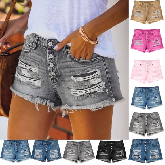 Denim Shorts Women Womens Shorts Jeans Y2k Outfits Summer Vintage Low Rise Ripped Distressed Skinny Mini Denim Shorts