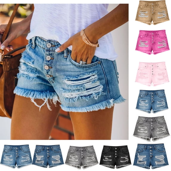 Denim Shorts Women Womens Shorts Jeans Y2k Outfits Summer Vintage Low Rise Ripped Distressed Skinny Mini Denim Shorts