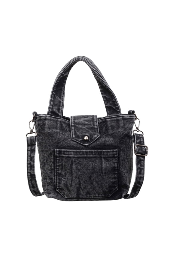 Denim Shoulder Bag for Women Casual Jean Purse Small Tote Crossbody Bag with Adjustable Detachable Strap and Button Closure