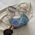 thumbnail image 1 of Denim Shoulder Bag for Women Cute Small Jean Underarm Purse Retro Blue Checkered Star Pattern Handbag, 1 of 5