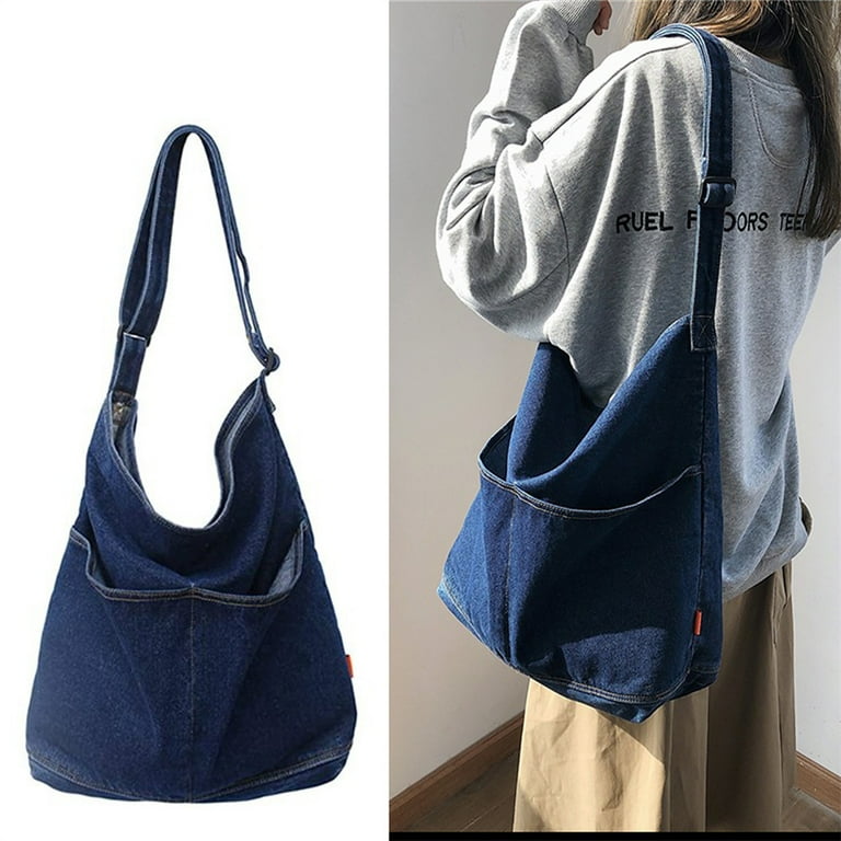 Laidan Denim Shoulder Bags for Women Casual Female Handbags Jeans Bag Large Capacity Travel Canvas Crossbody Bags Dark Blue Women s Size 33 38 13cm