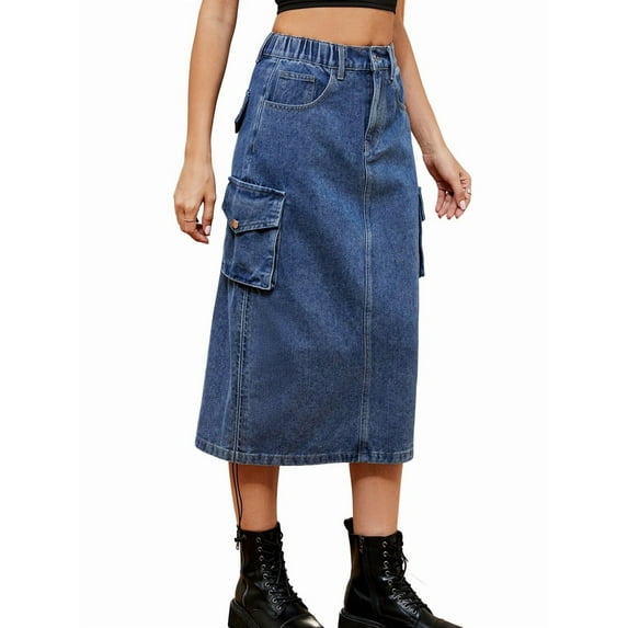Denim Skirt Below Knee Length High Waisted Jean Skirts for Women Denim XL
